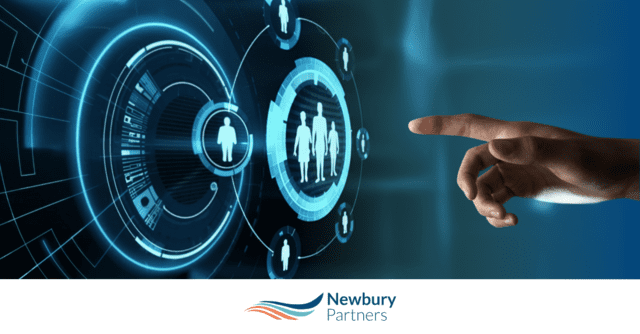 Hand interacting with digital interface for scaling AI in staffing and candidate selection technology.